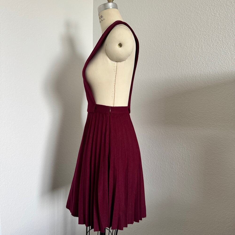 Gianni Bini | Burgundy Wool Blend Pleated Skater Mini Dress Sleeveless XS - Picture 4 of 9